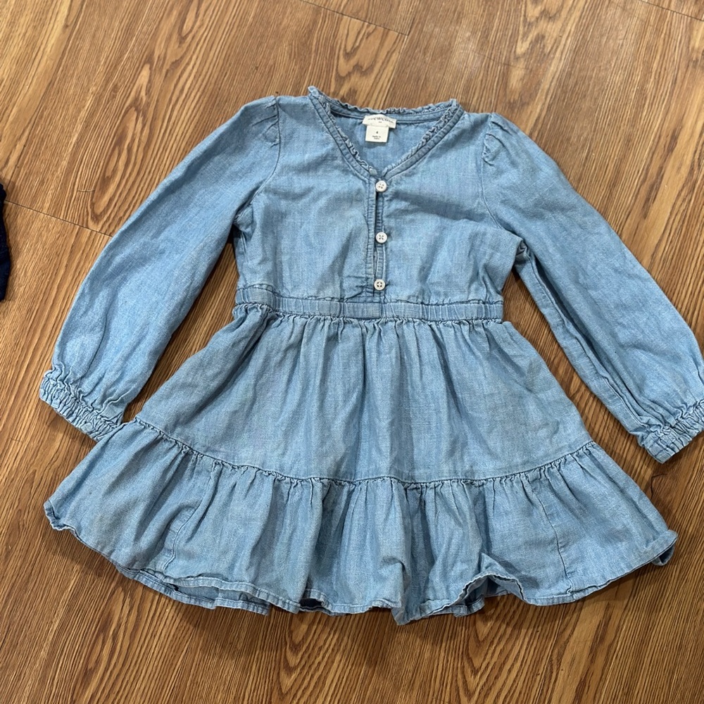 Crewcuts denim ruffle chambray Stylish Blue Kids Dress sz 4